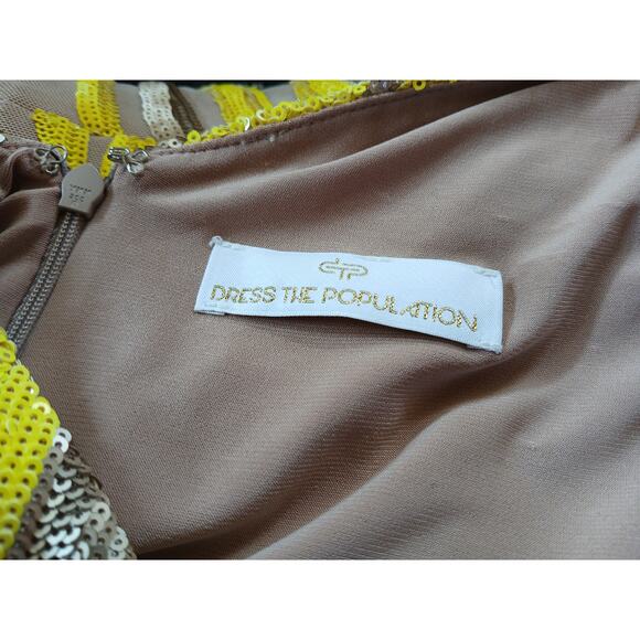 Dress the Population Yellow and Tan Midi Dress - Picture 2 of 7